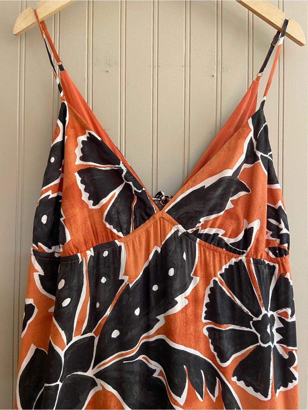 H&M Ankle Length Orange, Cream & Black Cotton Maxi Dress Women’s Large - Picture 3 of 10